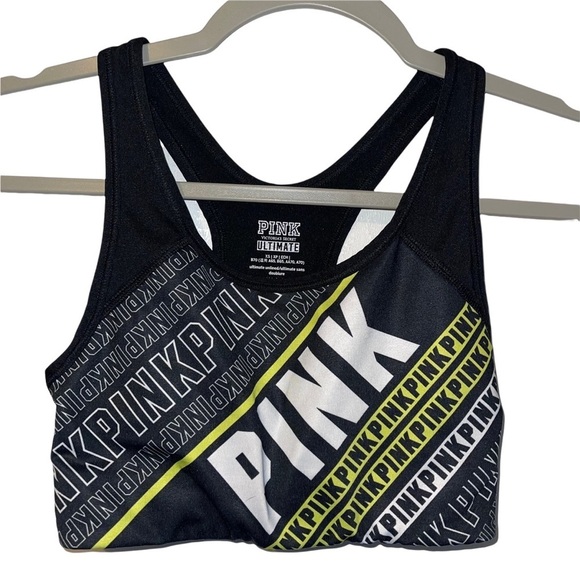 Victoria’s Secret Pink Spell Out Black Sports Bra - Picture 1 of 3